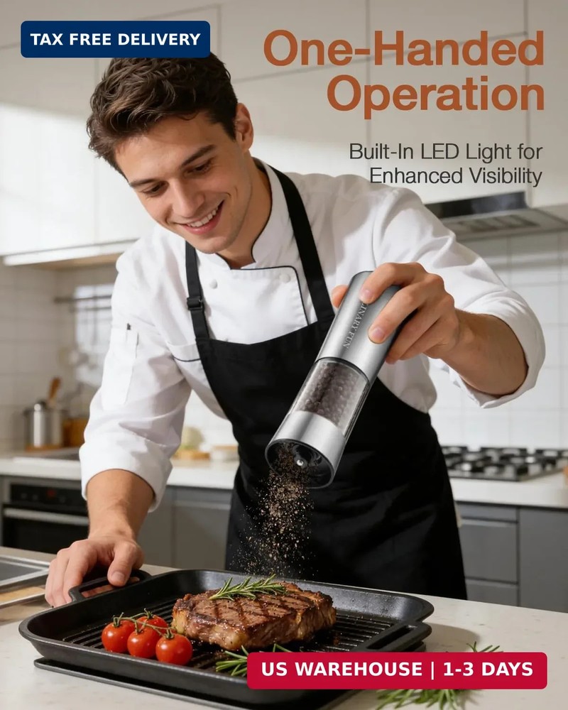 Gravity Electric Salt and Pepper Grinder Set, Automatic Mills with Rechargeable