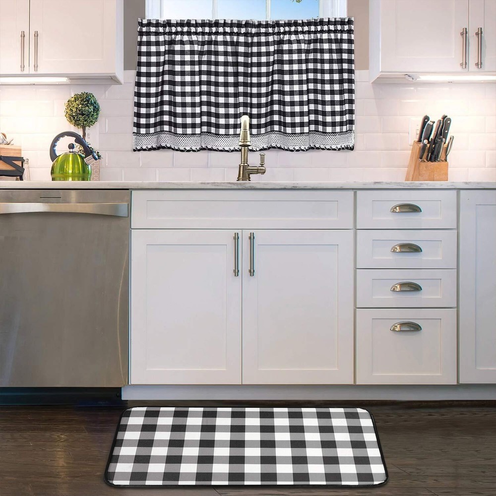 Window Curtain Tier Pair Pack Set Checked Plaid Gingham Kitchen Panel 58" x 24"