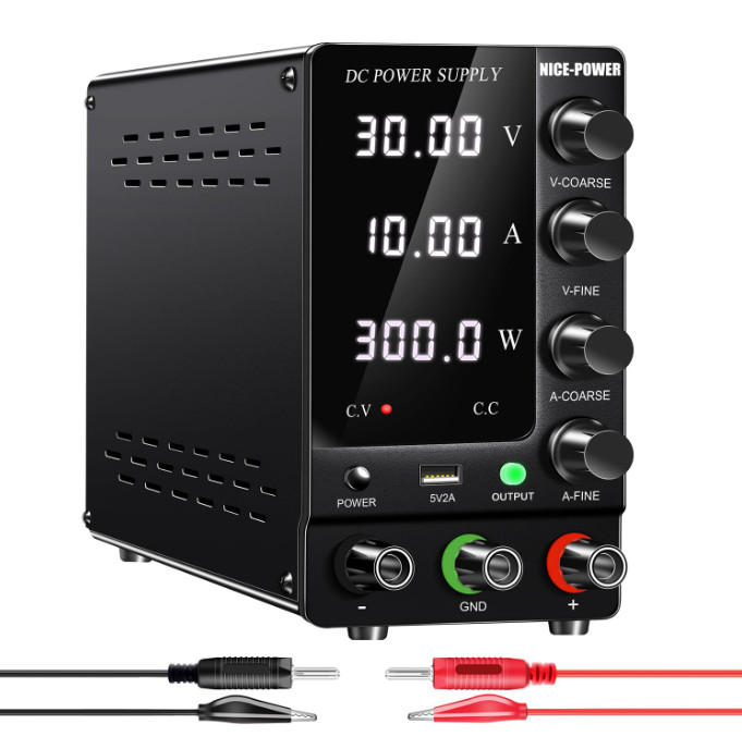 DC Power Supply 30V 10A Adjustable Bench PSU, 4-Digit LED, Output USB 5V/2A