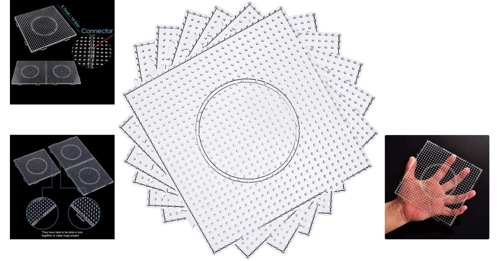4-Pack Clear Fuse Beads Pegboards with Interlocking Design for Creative Projects