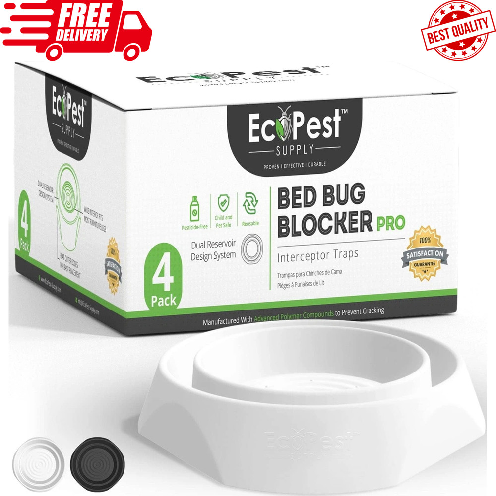 Bed Bug Interceptors – 4 Pack | Bed Bug Blocker (Pro) Interceptor Traps (White)