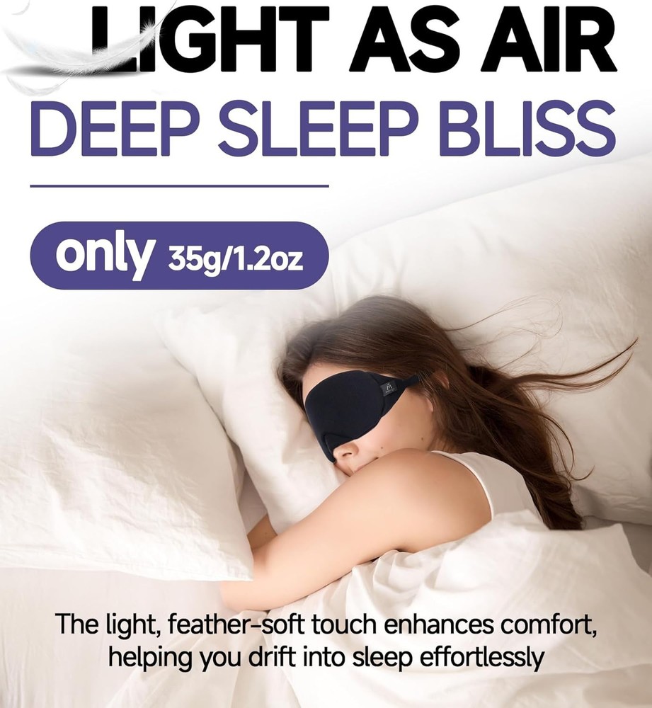 Cotton Sleep Eye Mask - Updated Design Light Blocking with Adjustable Nose Br...