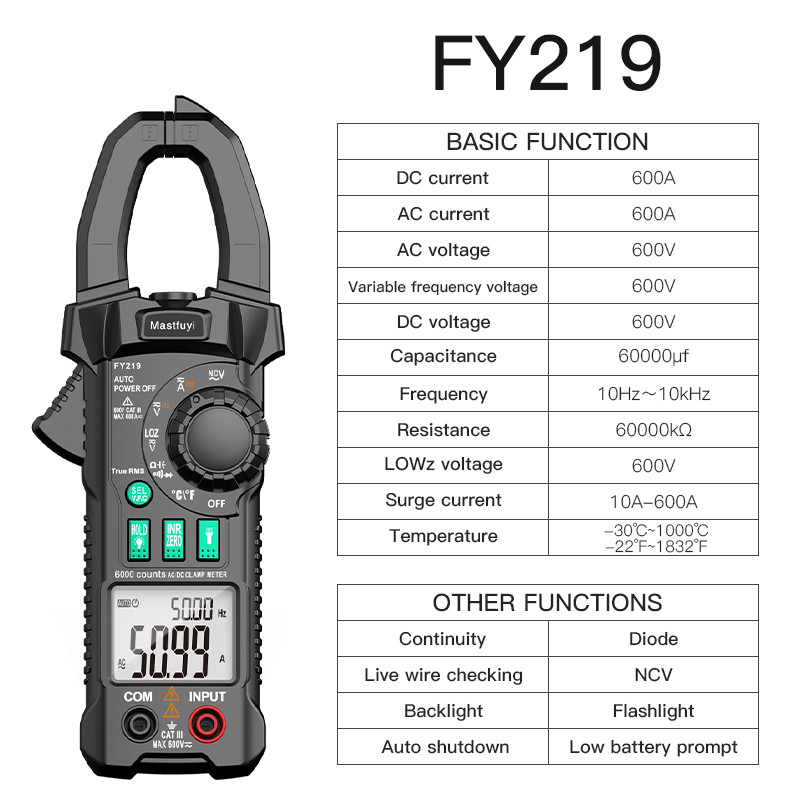 AC DC Digital Clamp Meter Multimeter Amperometric True RMS Capacitance Tester