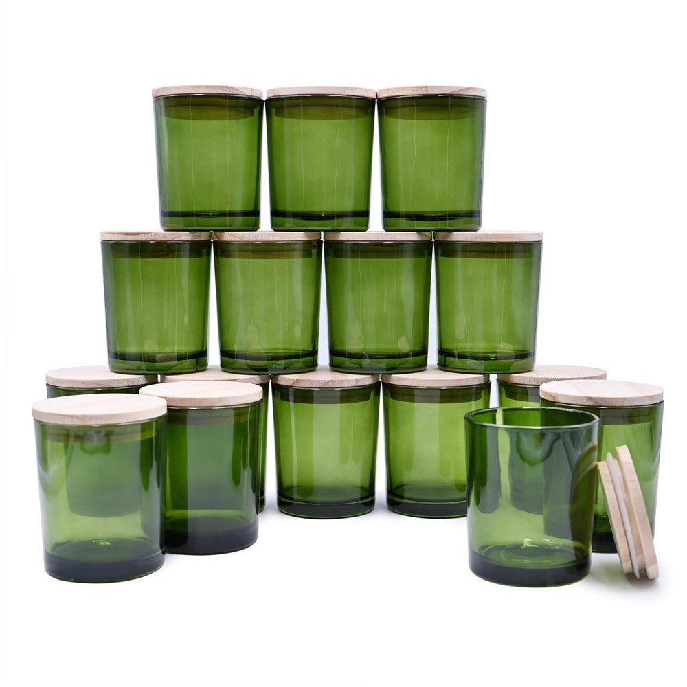 16 PCS Thick Candle Jars Making 7 oz Empty Wood Lids Sample Container Green