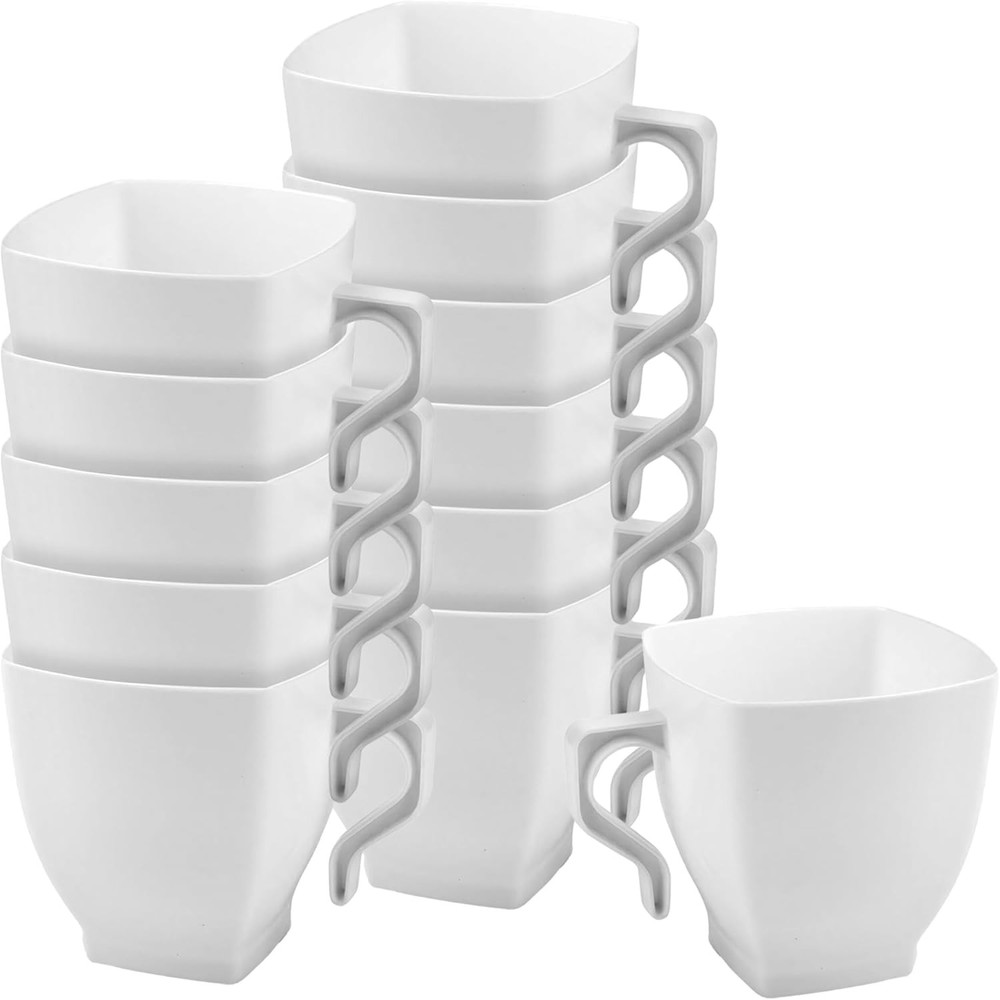 12 Pack Square Mini Plastic Coffee Tea Cups 2oz Elegant Disposable White