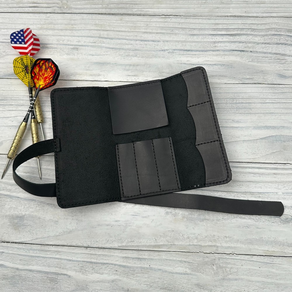 Leather Darts Case Roll Up Dart Holder Handstitched
