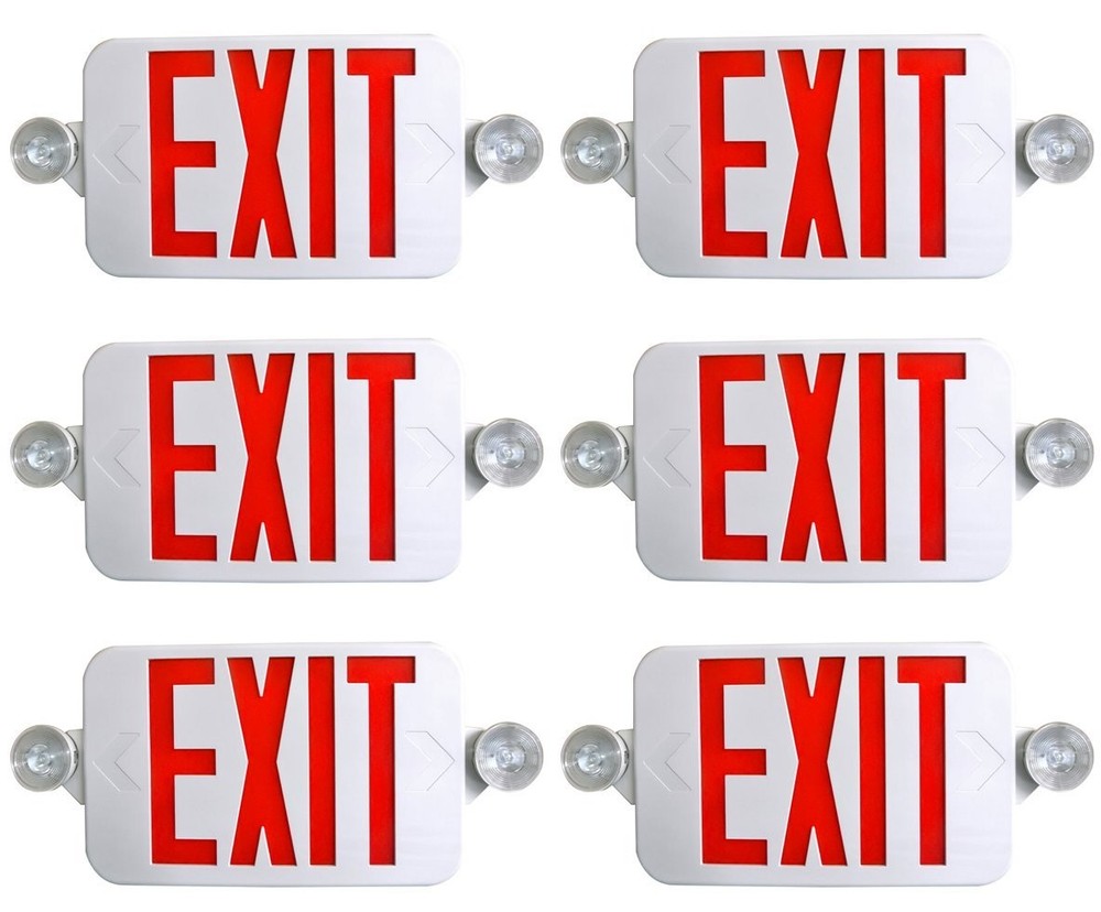 Supreme LED 6 Pack All LED Decorative Red White Exit Sign & Emergency Light C...