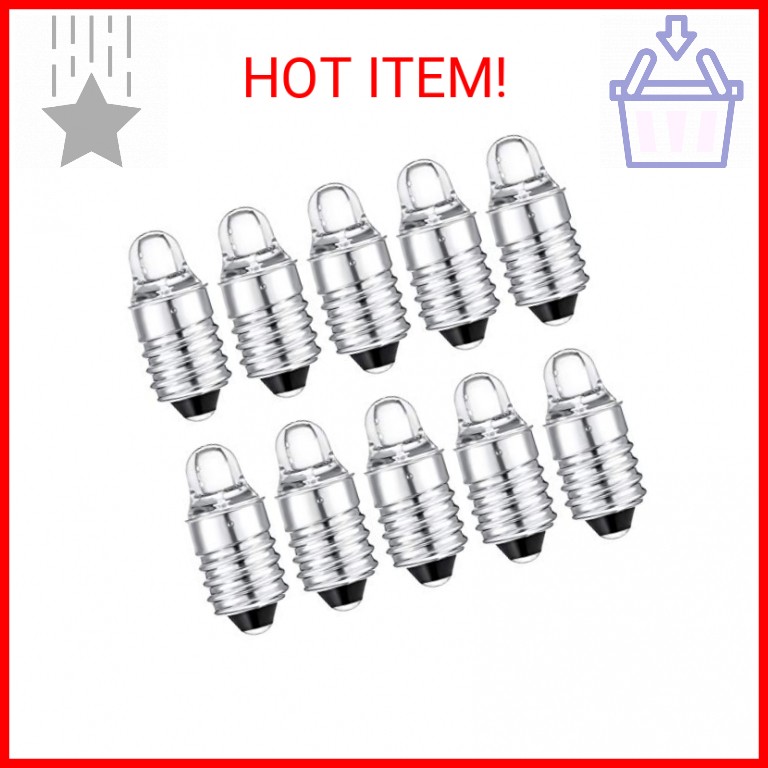 Honoson 10 Pieces E10 LED Bulbs 3 Volt Miniature Flashlight E10 Replacement Bulb