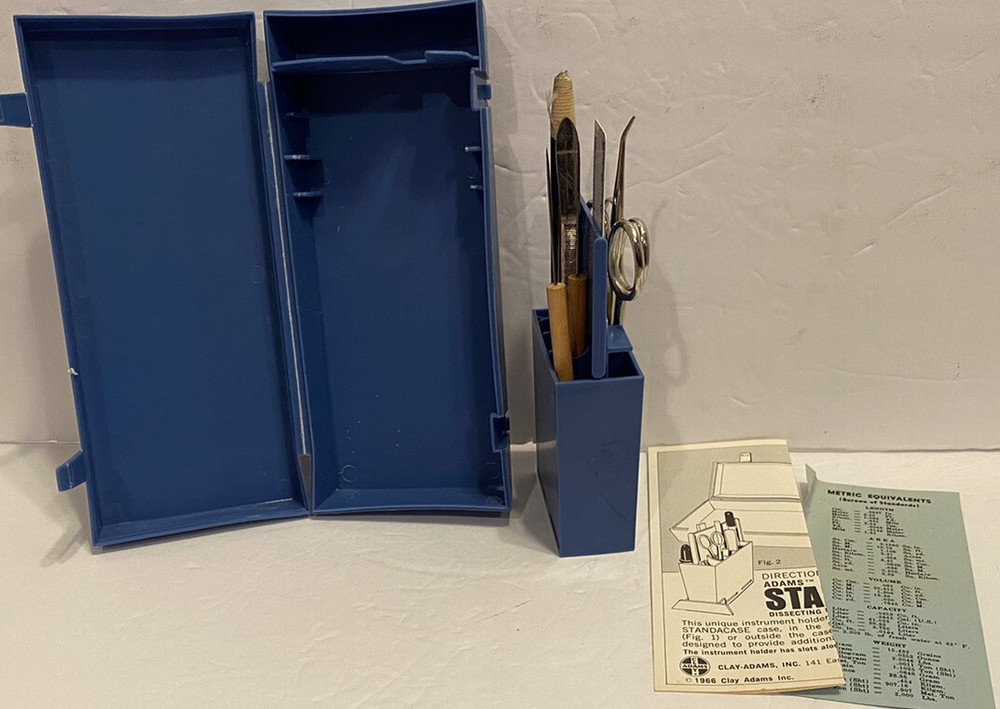 Vintage Clay Adams Standacase Dissecting Kit Case Tools Scissors 1966