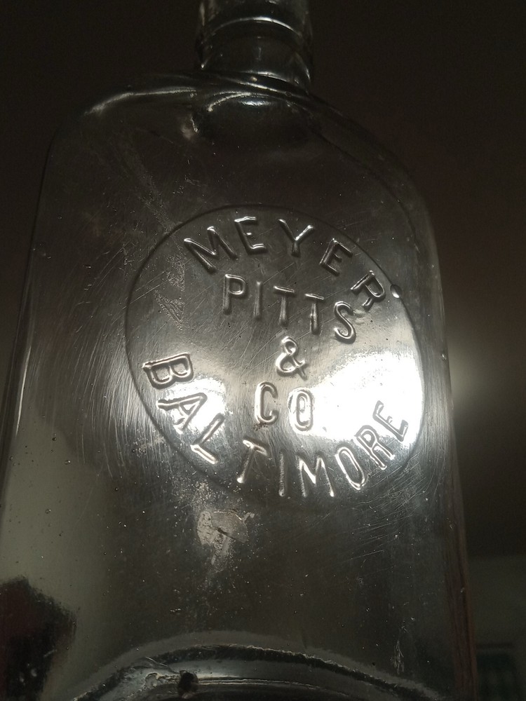 Ca.19oo "MEYER PITTS & CO" BALTIMORE MD WHISKY FLASK OR. STATE 6" BIM