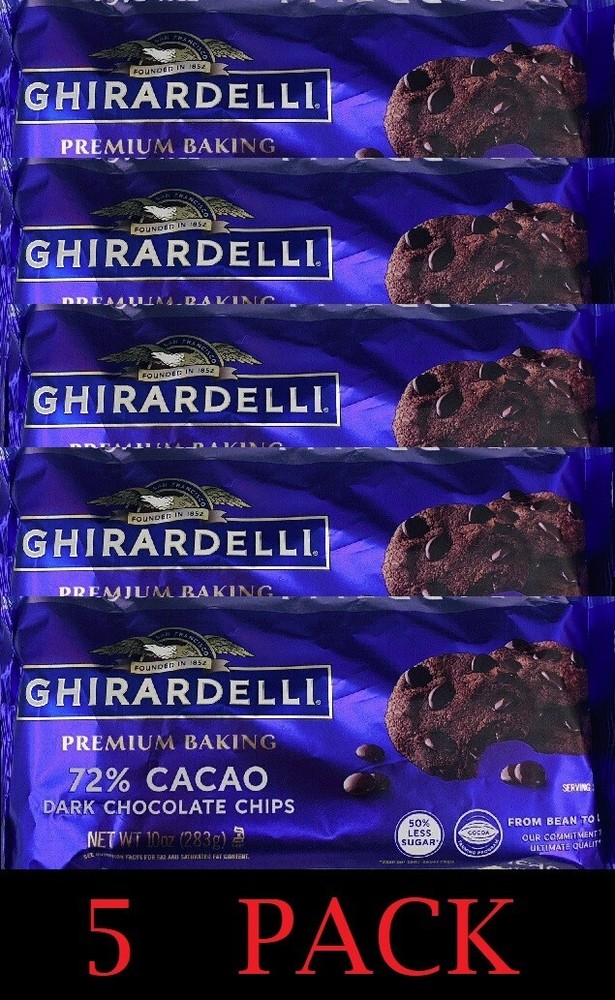 GHIRARDELLI 72% Cocoa Dark Chocolate Chips for Baking Premium Chips 10 oz 5 PACK