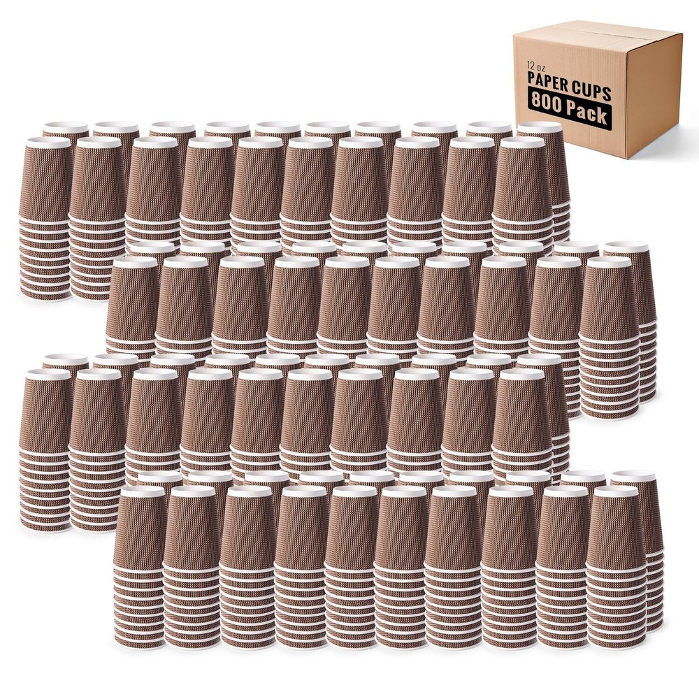 Joycode Brown12OZ Disposable Hot Coffee Insulated Ripple Paper Cups (Only cups).
