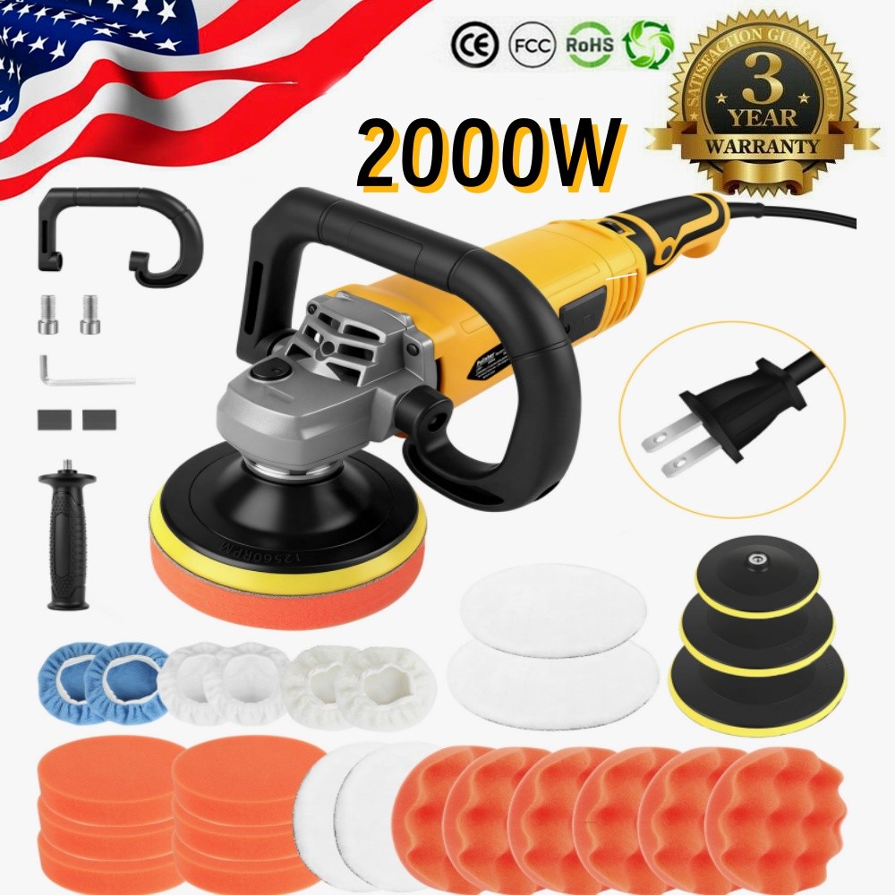 2000W Car Polisher Polishing Machine Kit Buffer Sander Variable Speed 5&6&7" Pad