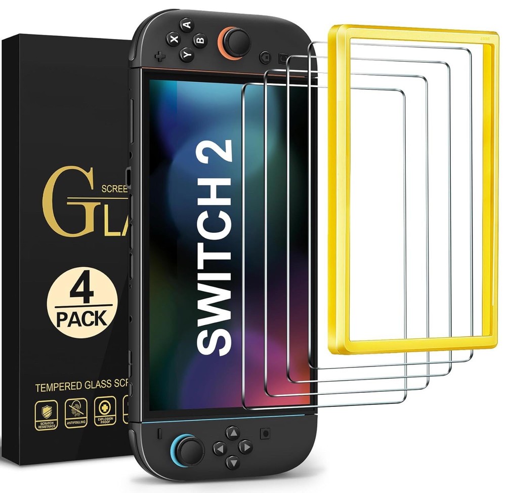 4-pack Tempered Glass Screen Protector for Nintendo Switch 2 w Alignment Frame