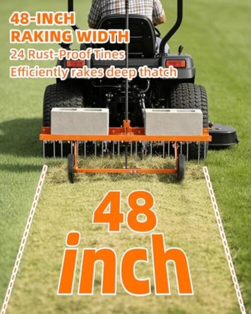 48" Tow Behind Dethatcher, Pull Behind Lawn Dethatcher with 24 Rust Orange-48IN