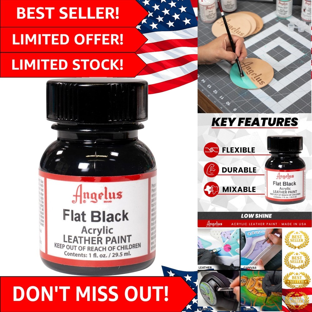 Multi-Surface Flat Black Acrylic Leather Paint for DIY Projects – 1 Fl Oz