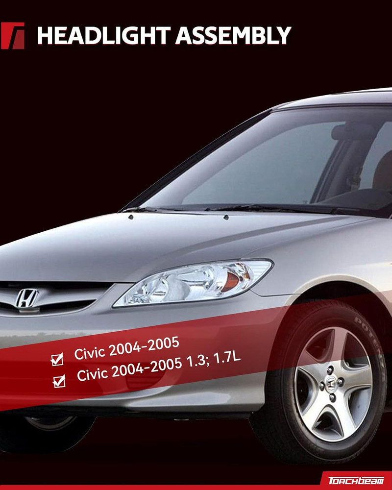 Headlights Assembly Compatible with 2004 2005 Civic OE Headlamp Replacement Blac