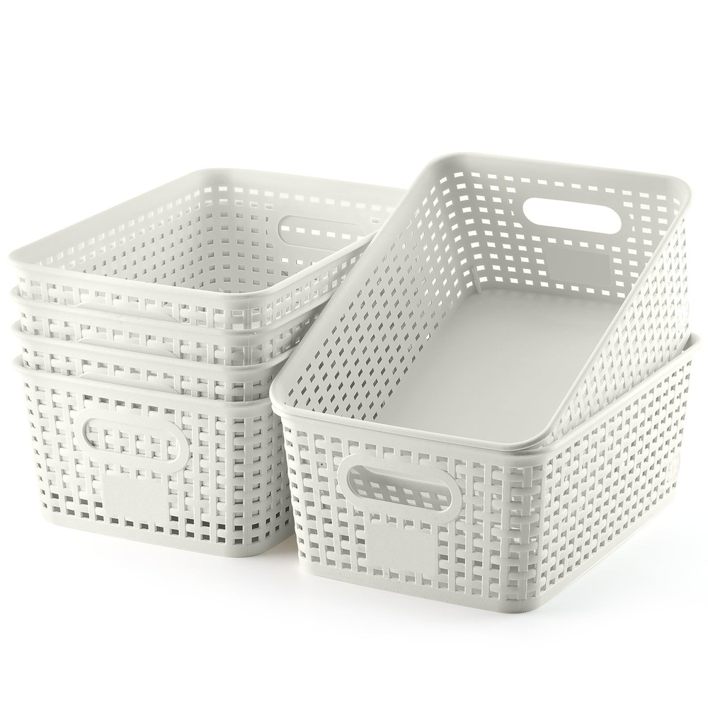 Plastic Storage Baskets 6 Pack Sturdy Storage Organizer Basket Woven Plastic ...