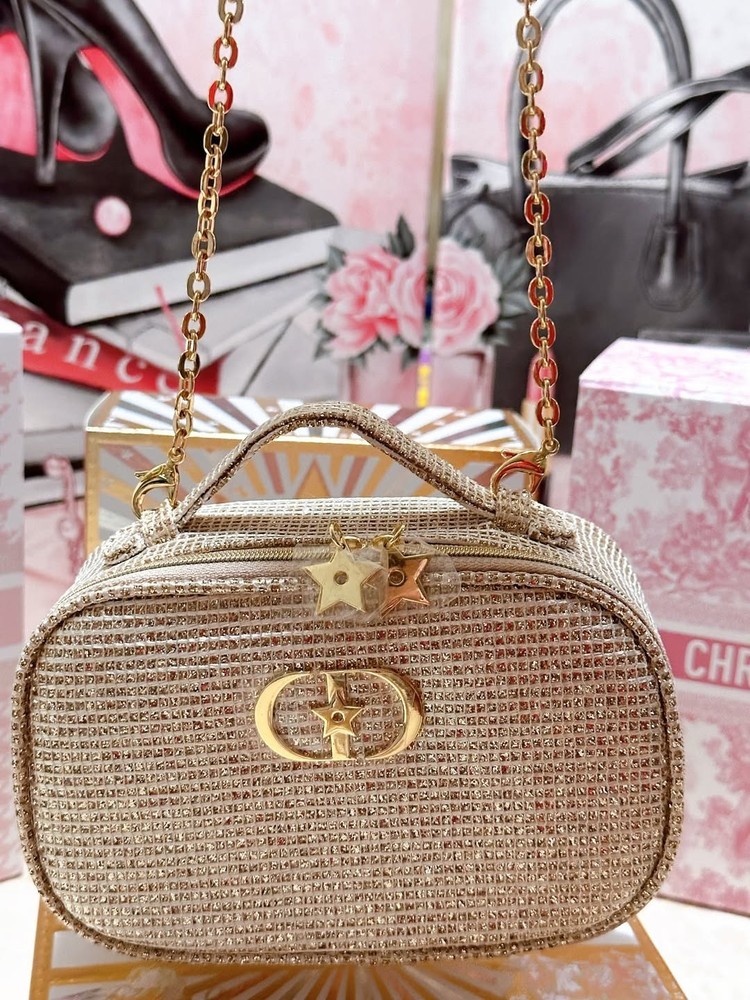 Dior Luxury Cosmetic Vanity Bag with Handle | Structured Case READ description !