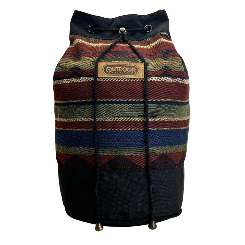 Outdoor Products Black & Red Striped Pattern Canvas & Adjustable Strap Backpack