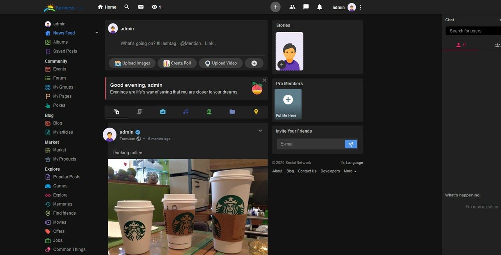 Social Networking Website (Black),  Facebook Clone + Hosting + SSL+ Update