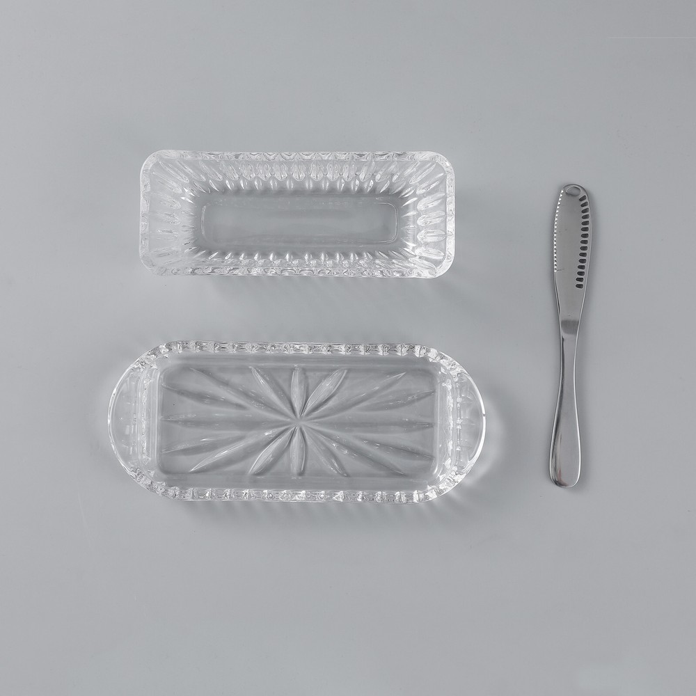 Glass Butter Dish With Knife