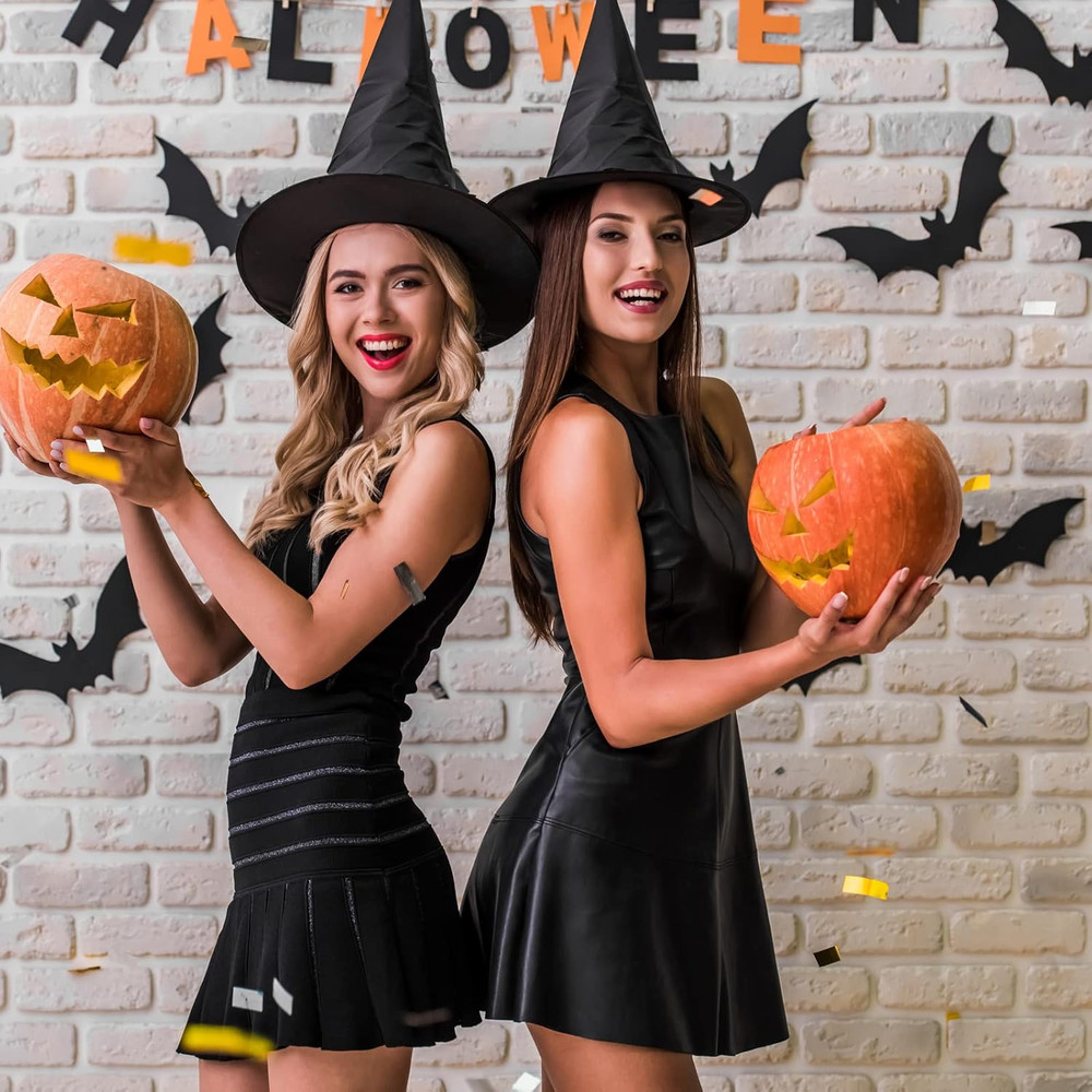 Witch Hat Decorations-8PC Black Hanging Witch Hats & 32PC 3D Bat,Halloween Decor