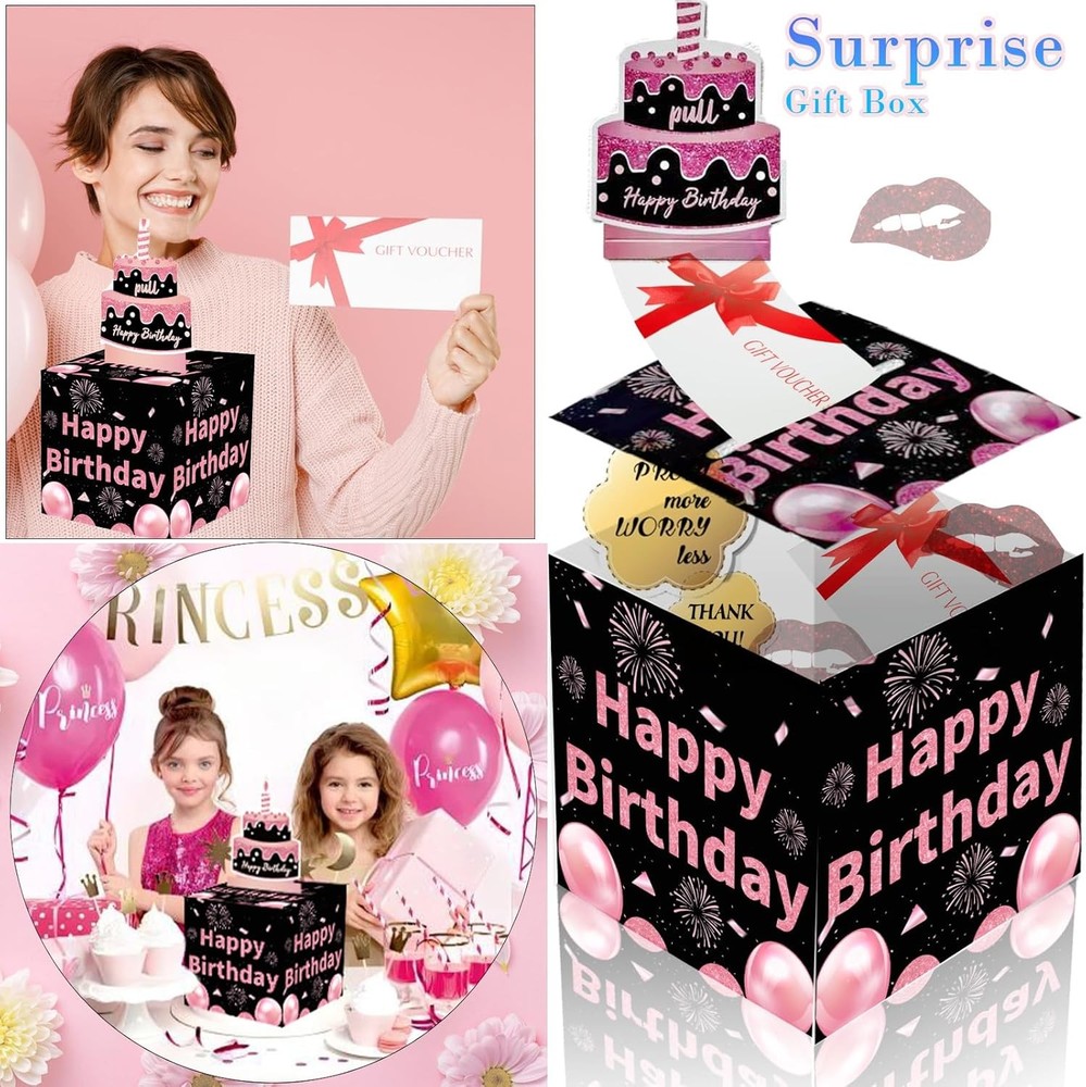 Birthday Money Box for Cash Gift Pull, Surprise Money Roll Gift Box with Pull Ou