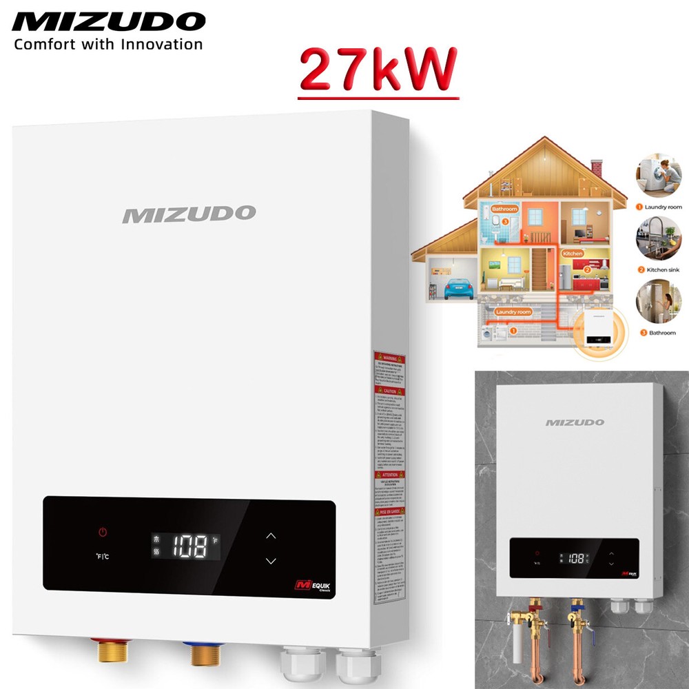 MIZUDO 6.3 GPM Electric Tankless Water Heater 27kW Instant Hot For Whole House