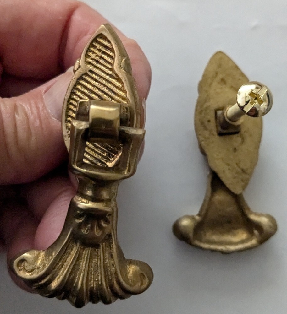 Brass victorian decorative drop pull w/back plate screw NOS 2.25" Drawer pull