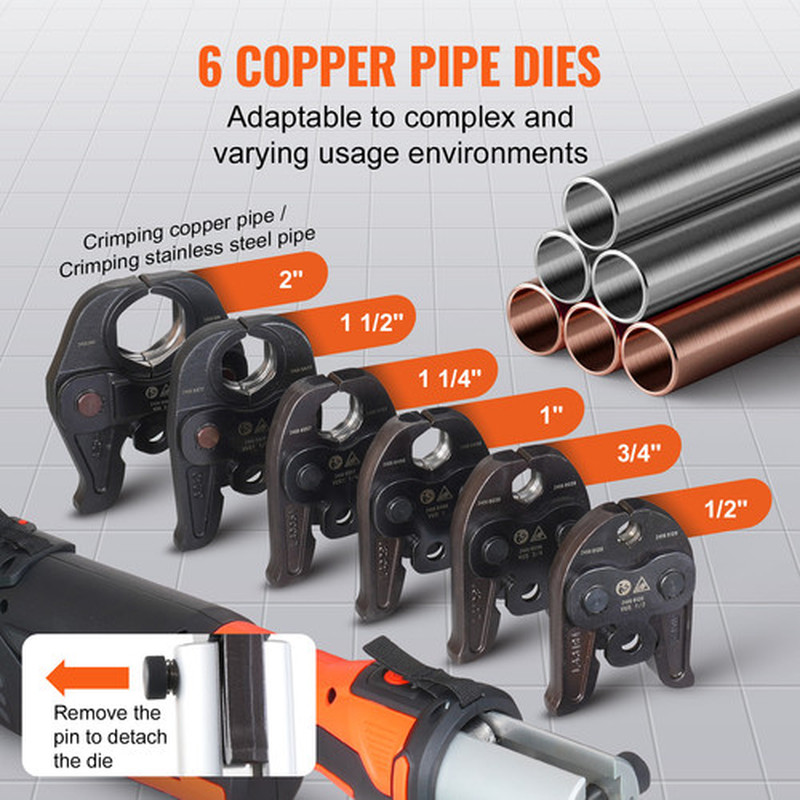 1/2" -2" Pro Press Tool Pipe Crimping Kit Press Tool Battery Kit with 6 Jaws