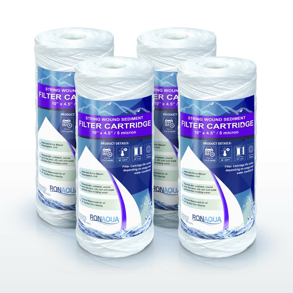 4 High Capacity Wound String Sediment Water Filters 5 Micron Cartridges 4.5 x 10