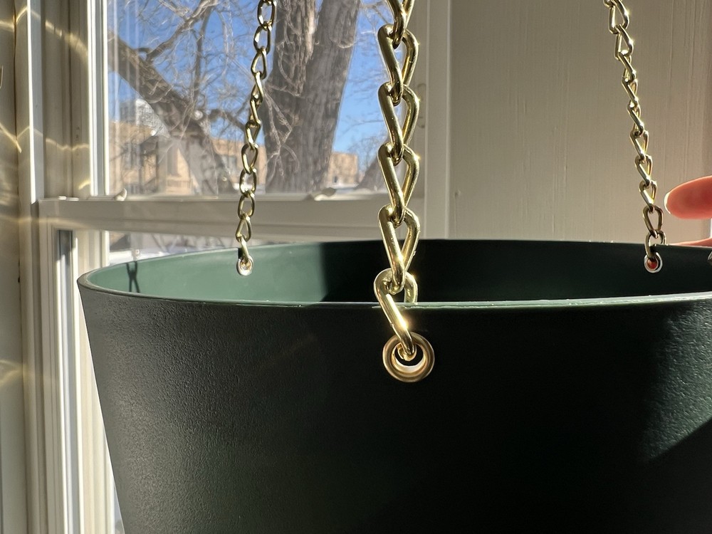 Dark Green Hanging Planter With Brass Chain