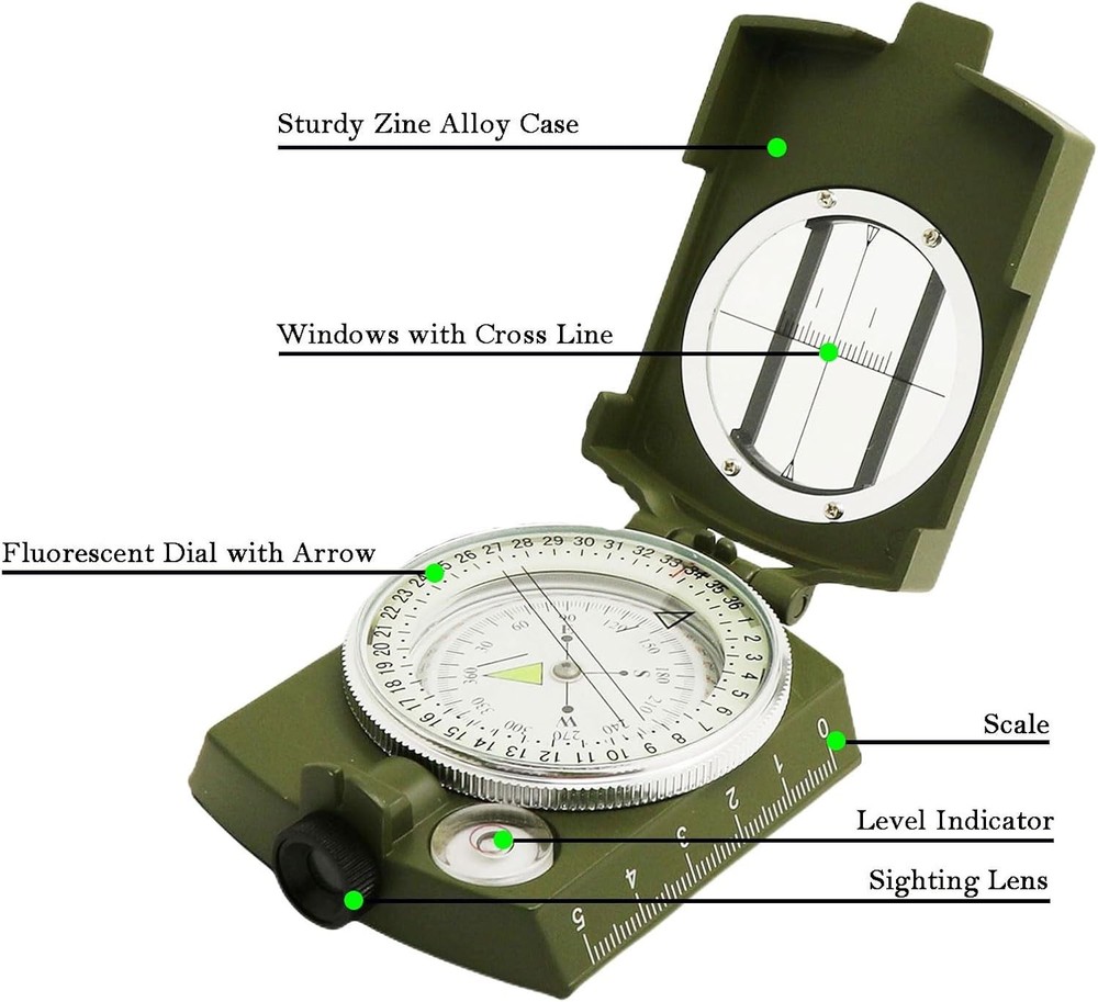 Lightweight Survival Compass with Lensatic Function - Ideal for Night Navigation