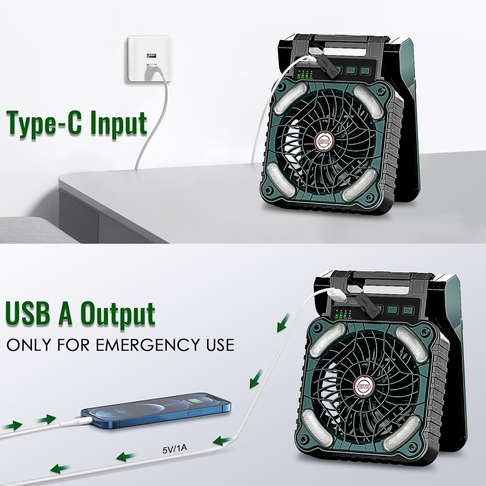 Portable Camping Battery Fan with Solar Panel