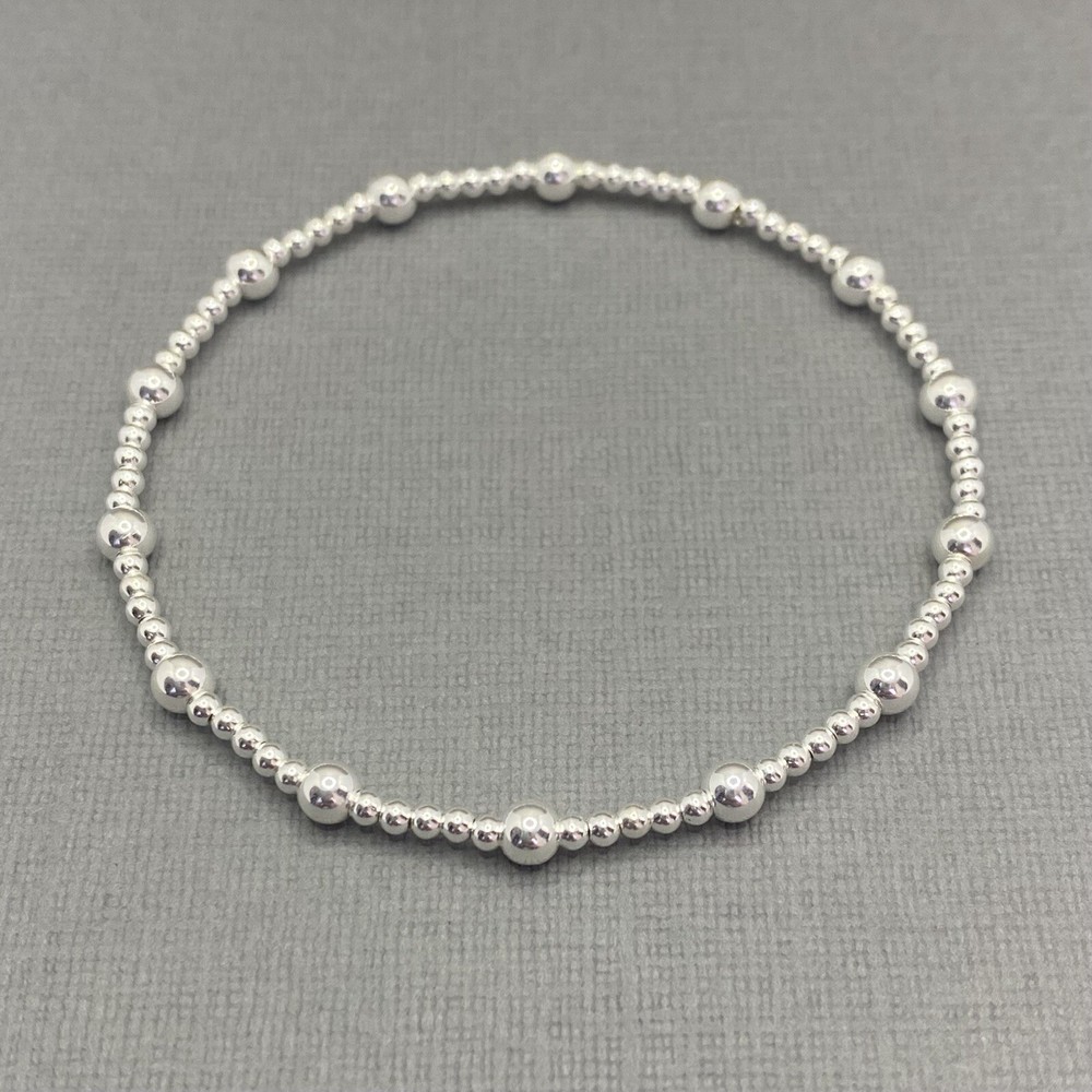 Sterling Silver Stretch Beaded Plain Stacking Bracelet. Handmade 925
