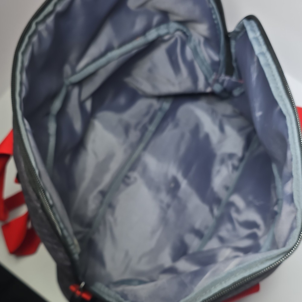 FILA Gym Bag Gray Red Black Zip Closure Adjustable Strap Polyester