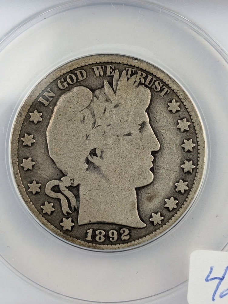 1892 Barber Silver Half Dollar - ANACS VG8