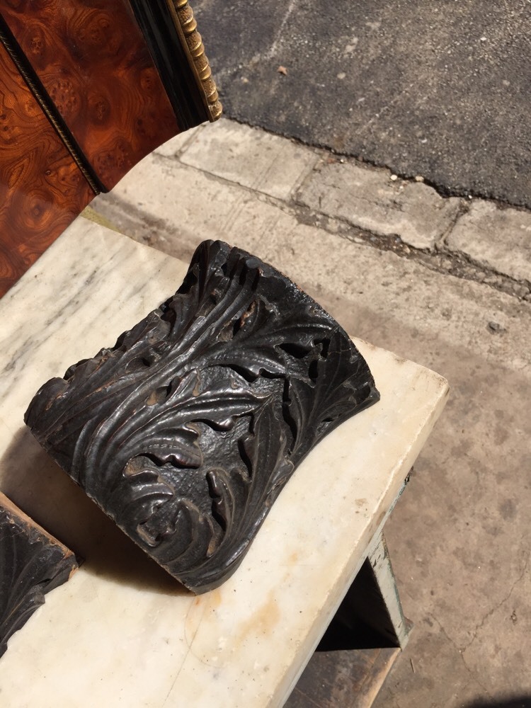 One Pair Antique Carved Oak Decorative Capitals