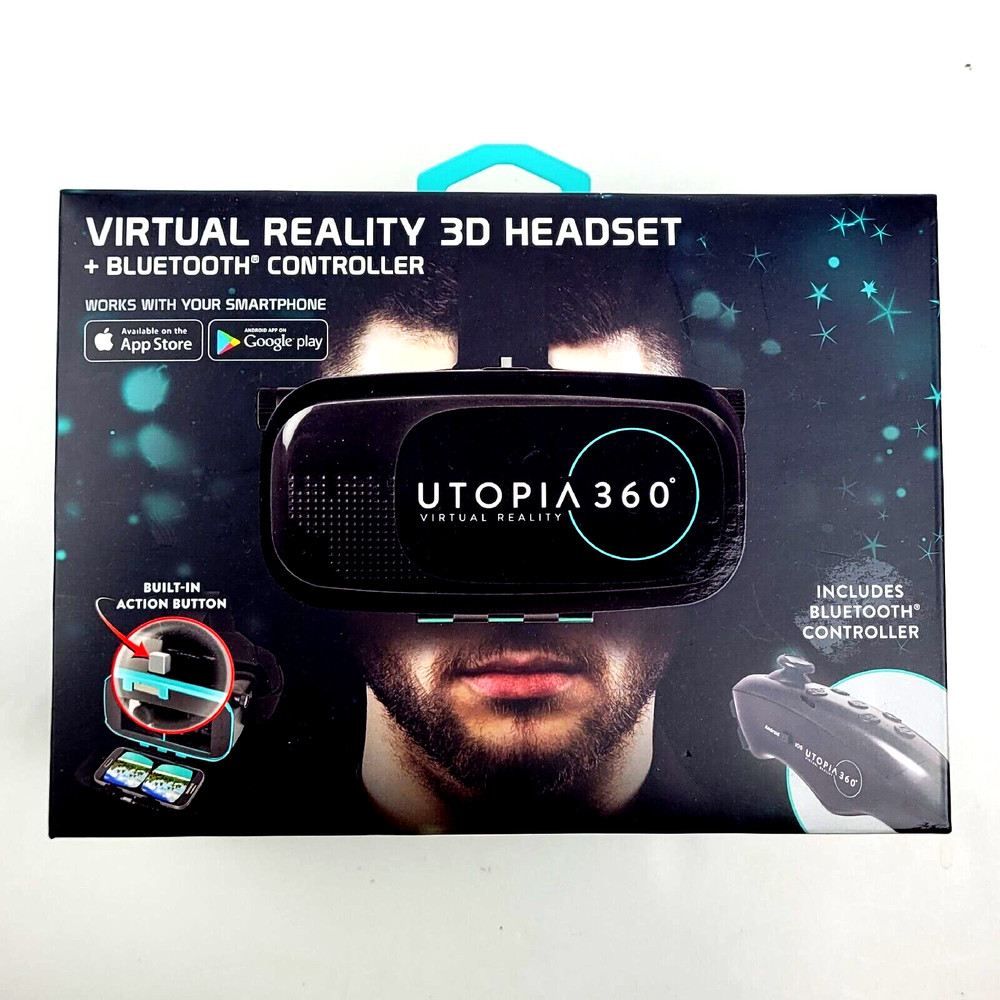 NEW Virtual Reality 3D Headset And Bluetooth Controller ReTrak Utopia 360 KM