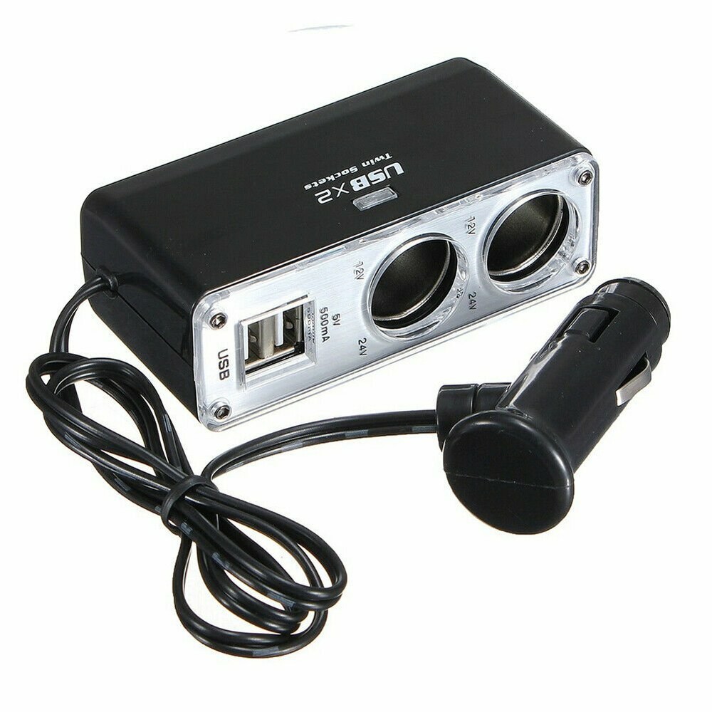 2 Ways Car Cigarette Lighter Socket 12V Dual USB Charger Splitter Power Adapter