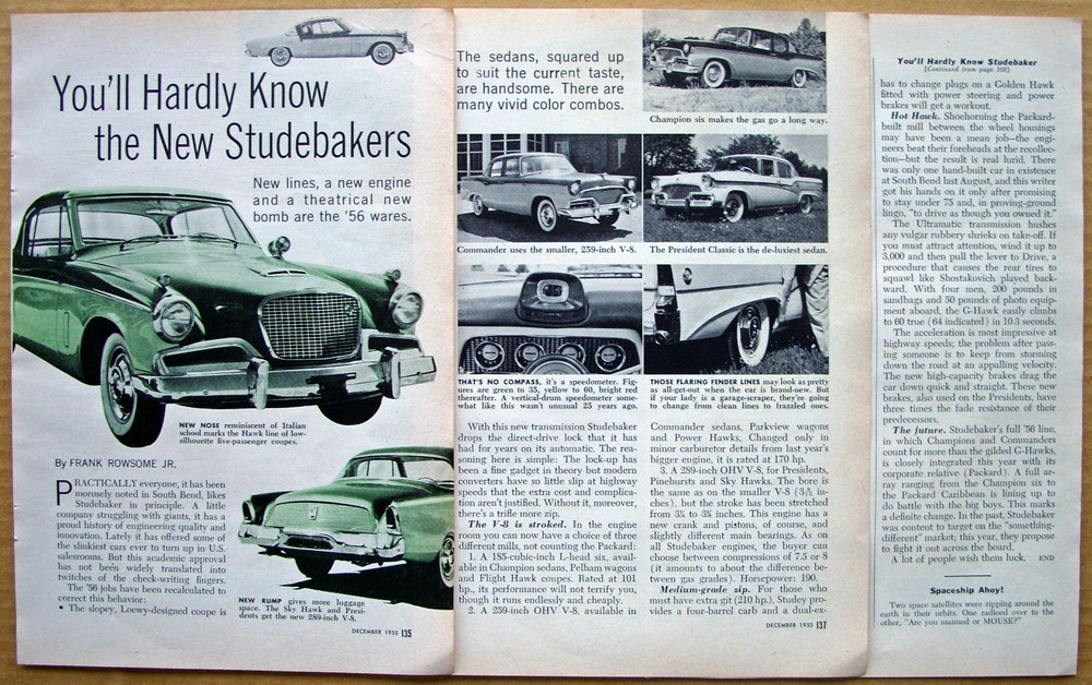 You'll Hardly Know the New Studebakers       Dec.  '55      Pop. Science Article