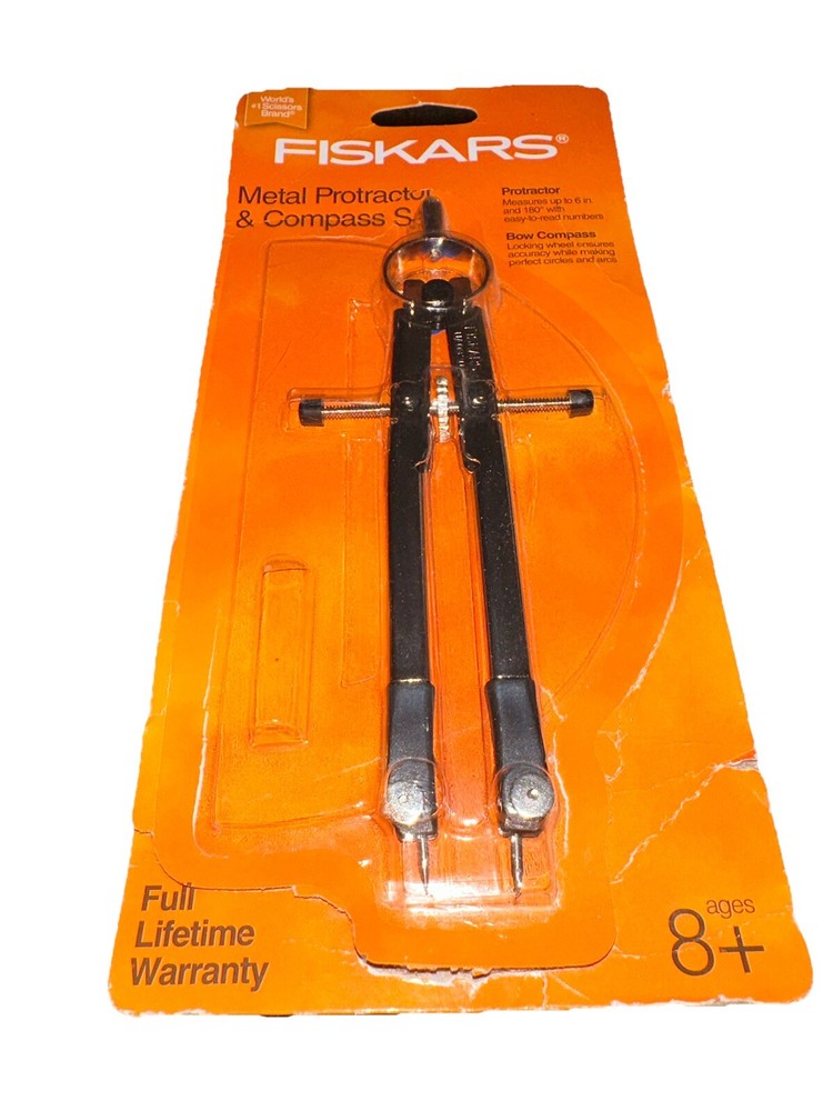 Fiskars Metal Bow Compass. 8+ Age. NEW In PACKAGE. Protractor Missing