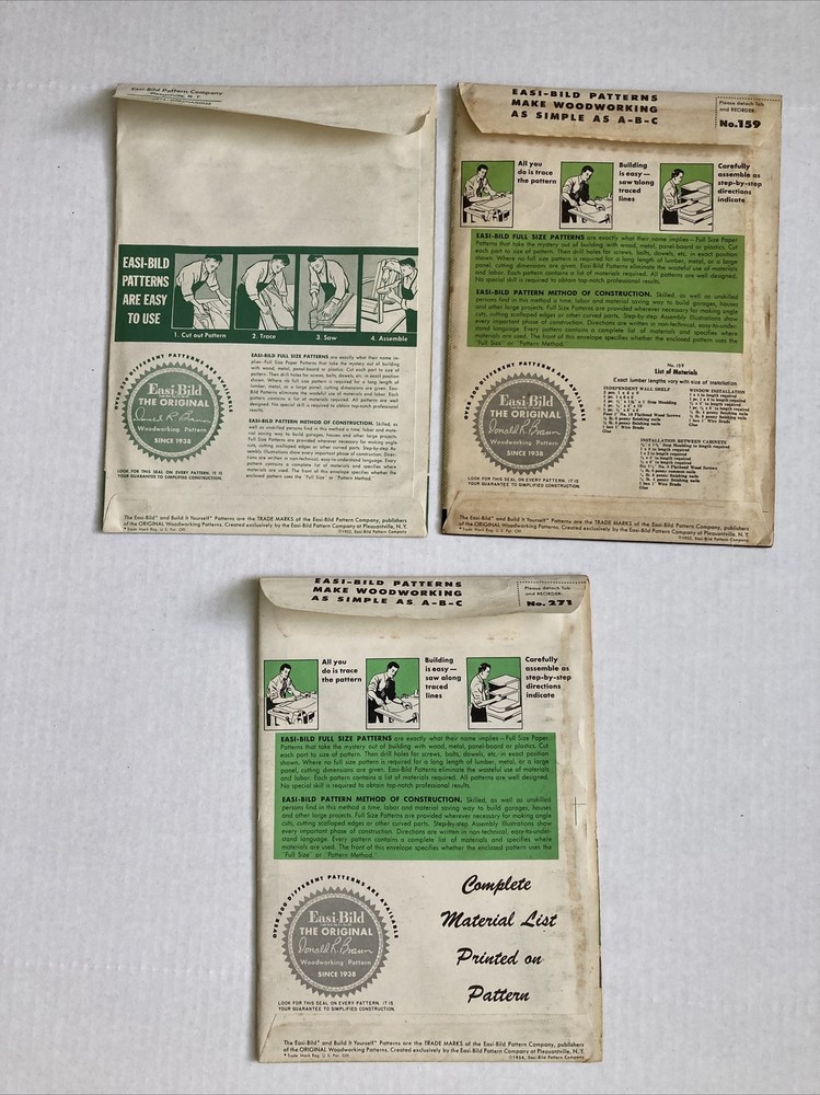 3 Easi-Bild Patterns-#30 Mt.Vernon Valance, #159 Window Frame/Shelf,#271 Valance