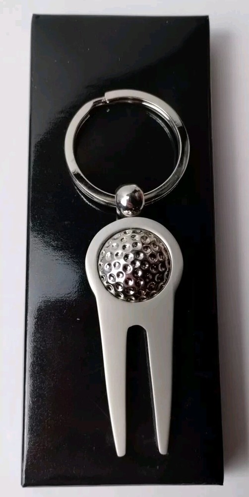 Golf Divot Tool Silver Tone Keychain