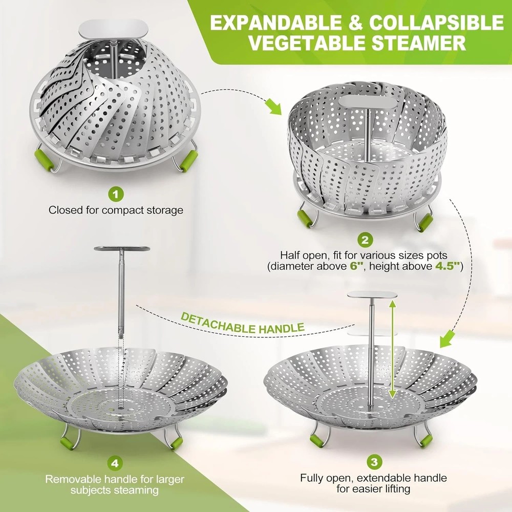 Steamer Basket, 3rd Generation Stainless Steel Vegetable Steamer with Extendable