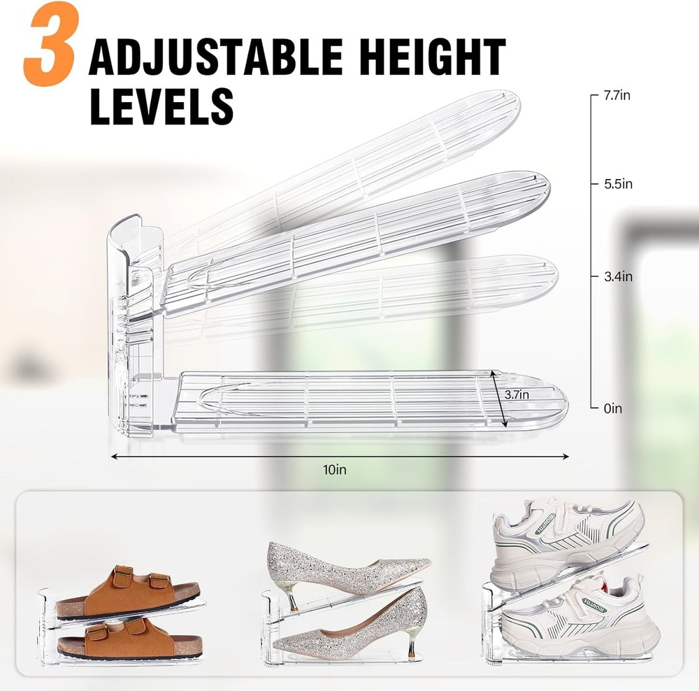 Adjustable Stackable 10-Pack Shoe Organizer for Closet - Space-Saving Design
