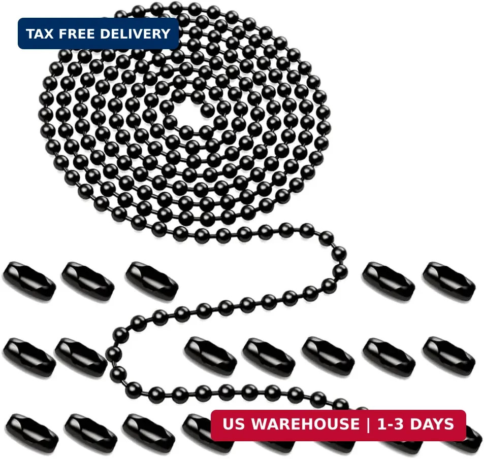 Black Ceiling Fan Pull Chain,160" Rustproof 3mm Beaded Ball Pull Chain Extension