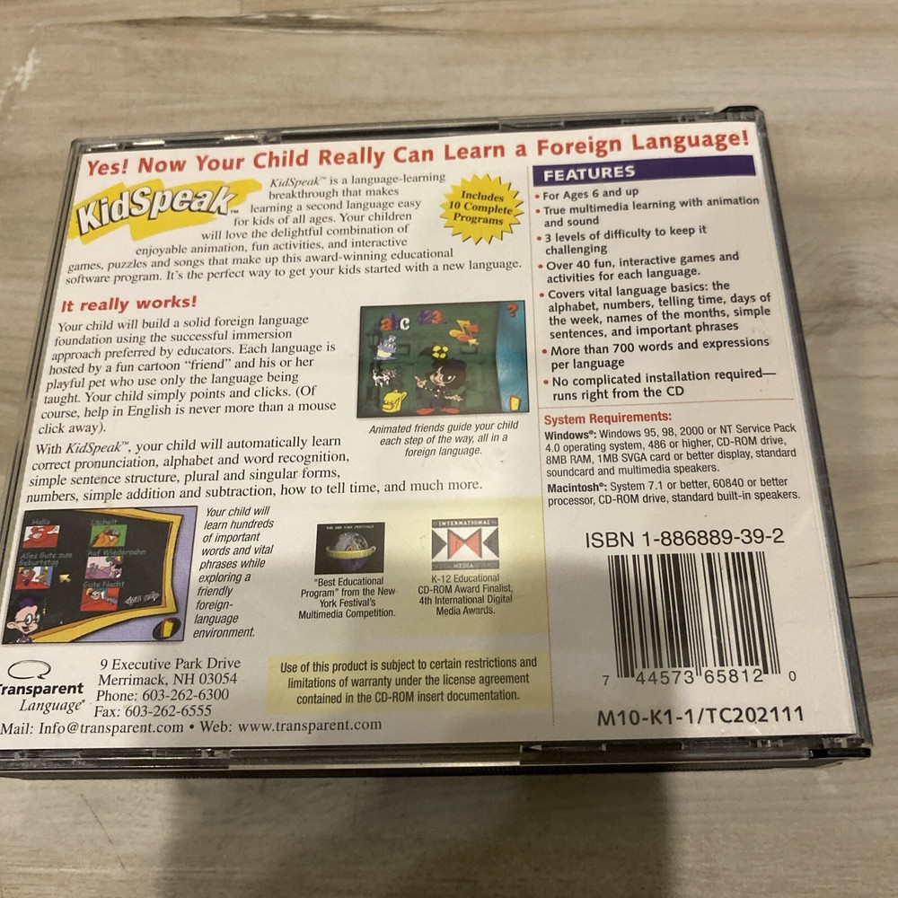 Transparent Language KidSpeak 10 in 1 Language Learning for PC + Spanish CD ROM