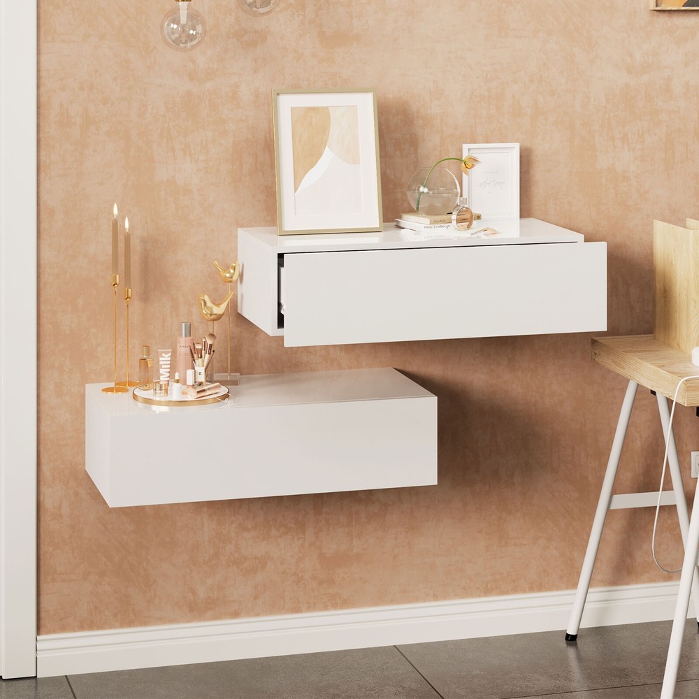 Wall Mounted Bedside Table Floating 1 Drawer Storage Cabinet Nightstand Unit
